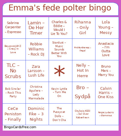 Emma's Fede Polter Bingo Card