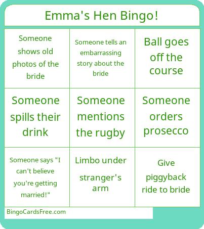 Emma's Hen Bingo!