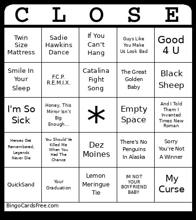 Emo Adjacent MB Bingo Card