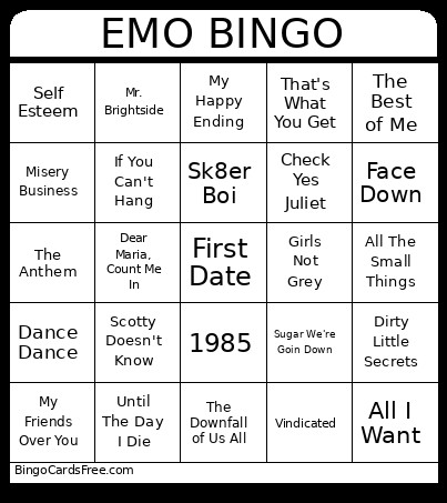 Emo Bingo Card