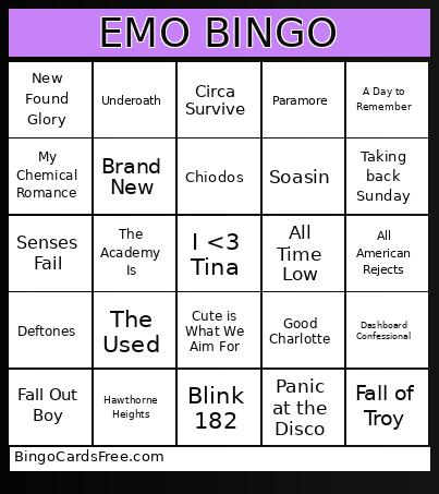 EMO Bingo Card