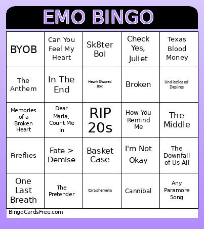 EMO Bingo Card
