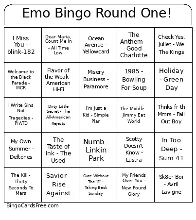 Emo Round One! Bingo Card