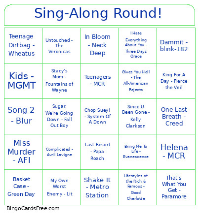 Emo Round Three Bingo Card