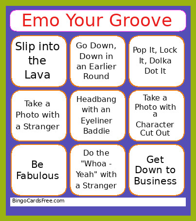 Emo Your Groove Bingo Card
