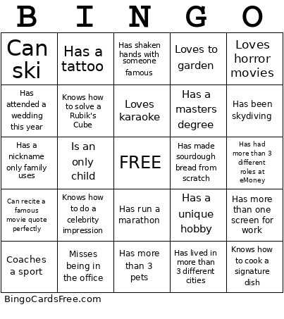 EMoney Onsite Bingo Card