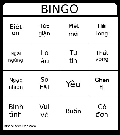 Emotion Bingo Card