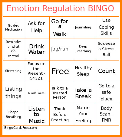 Emotion Regulation Bingo Card