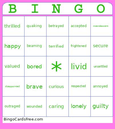 Emotional vocabulary Bingo