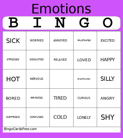 Emotions Bingo Card