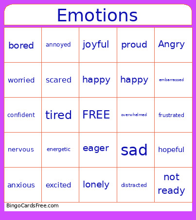Emotions Bingo Card