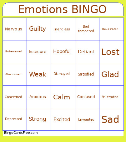 Emotions Bingo Card