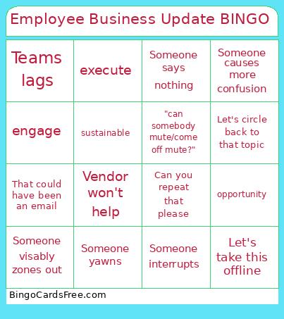 Employee Business Update BINGO