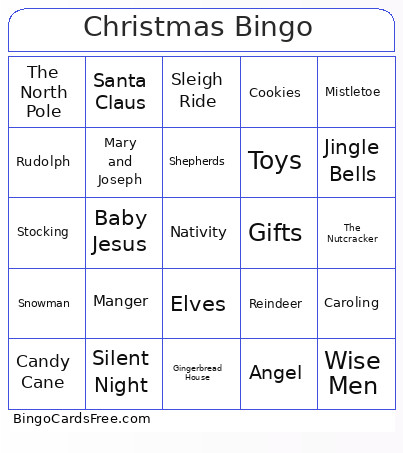 Empty Nest Christmas Bingo Card