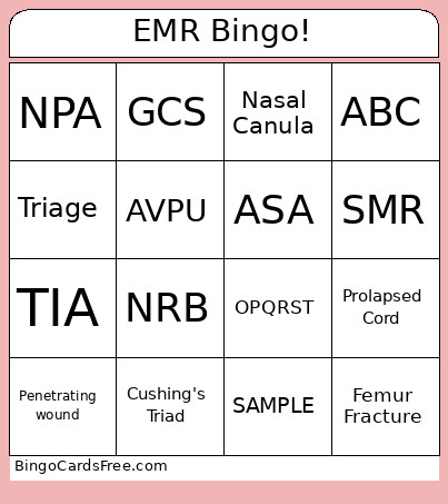 EMR ! Bingo Card