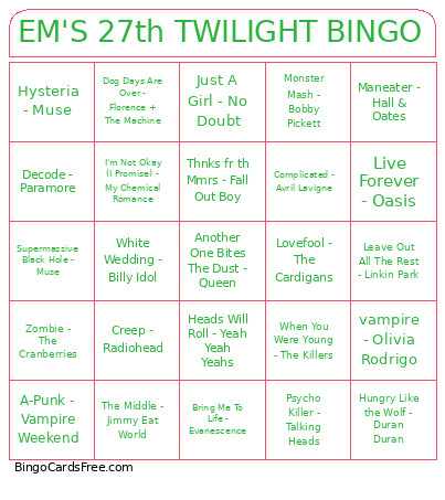 EM'S 27th TWILIGHT Bingo Card