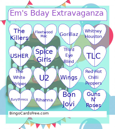Em's Bday Extravaganza Bingo Card