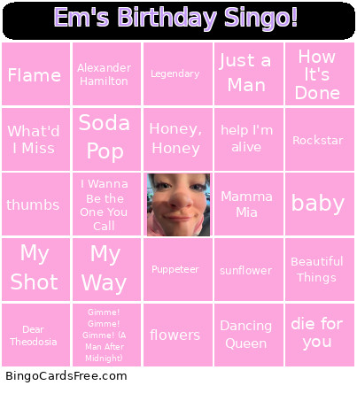Em's Birthday Singo! Bingo Card