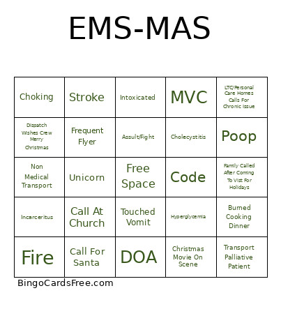 EMS-MAS Bingo Card