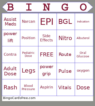 EMS MEDs Bingo Card