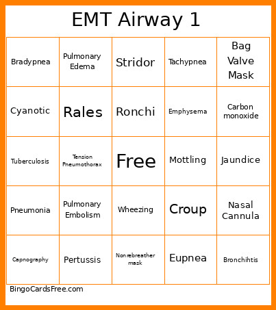 EMT Airway 1 Bingo Card