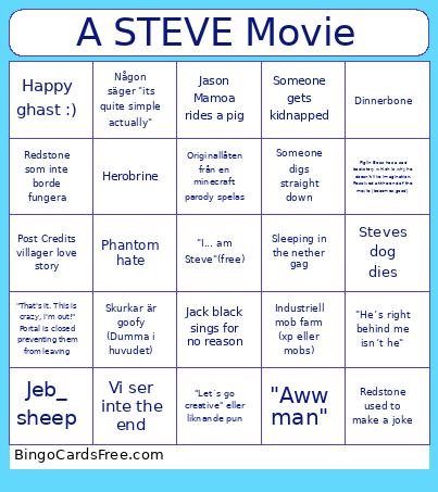 En Minecraft Film Bingo Card