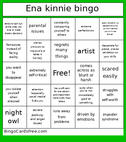 Ena Kinnie Bingo Card