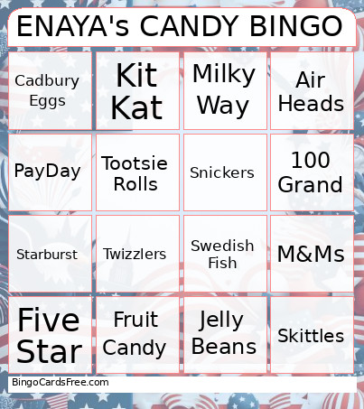 ENAYA's CANDY Bingo Card