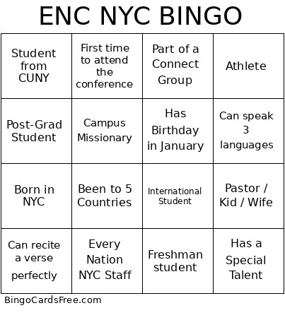 ENC NYC - Get To Know Bingo Card