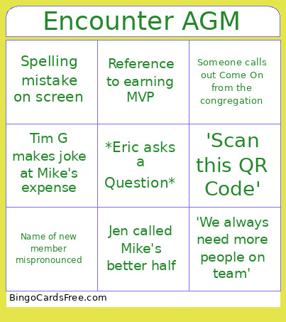 Encounter AGM Bingo Card