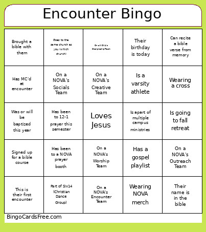 Encounter Bingo Card