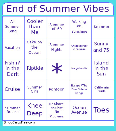 End Of Summer Vibes Bingo Card
