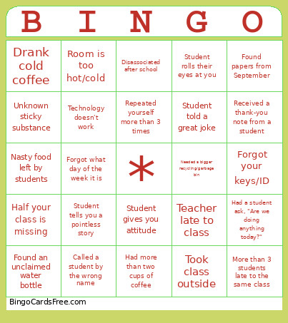 End Of The Year Teacher Bingo Card