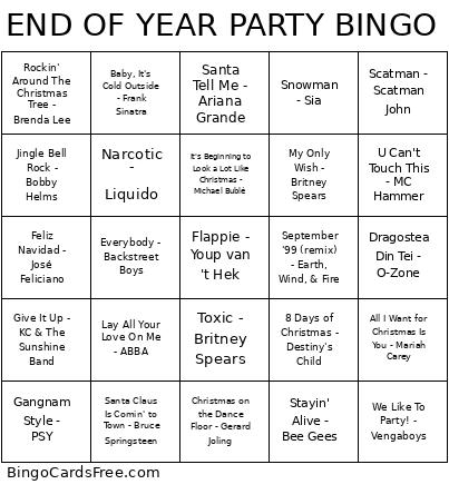 END OF YEAR PARTY BINGO