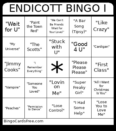 ENDICOTT I Bingo Card