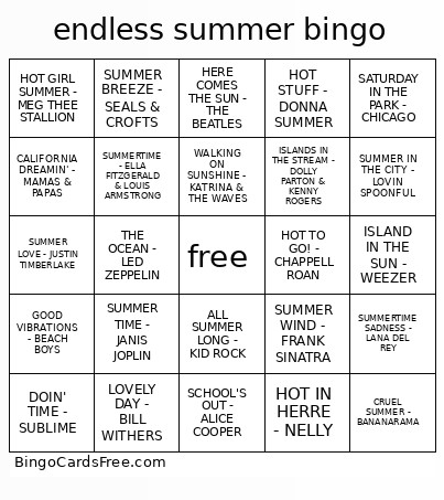 Endless Summer Bingo Card