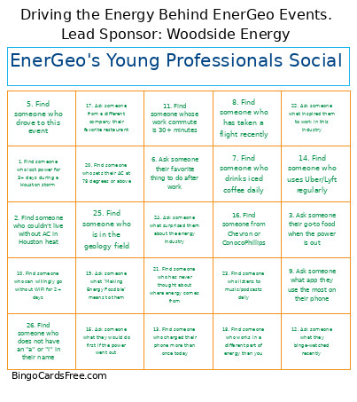 EnerGeo's Young Professionals Social Bingo Card