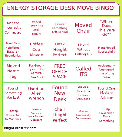 ENERGY STORAGE DESK MOVE Bingo Card