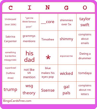 ENG250 Bingo