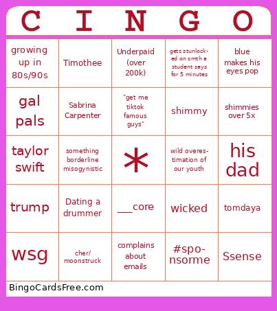 ENG250  Bingo Cards Free Pdf Printable Game, Title: CINGO