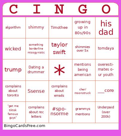 ENG250 Bingo Cards Free Pdf Printable Game, Title: CINGO