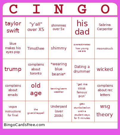 Eng250 Mar 17 Bingo Card