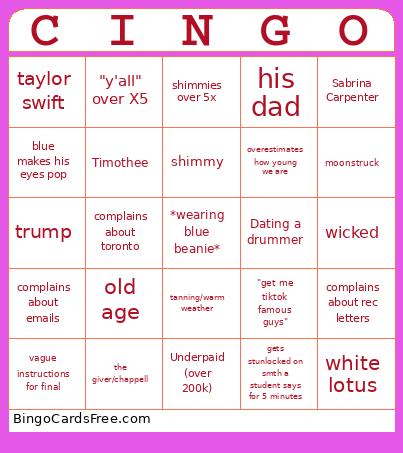 Eng250 Mar 24 Bingo Card 3