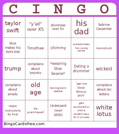 Eng250 Mar 24 Bingo Card 2