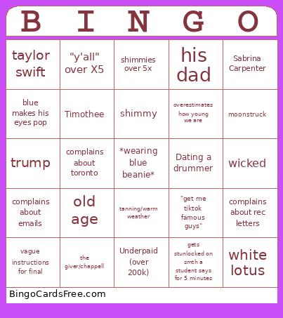 Eng250 Mar 24 Bingo Card