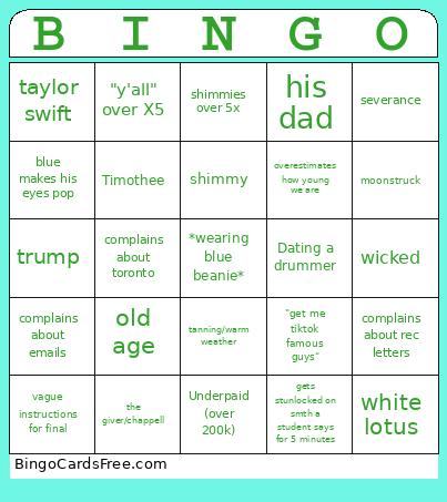 Eng250 Mar 24 Bingo Card 2