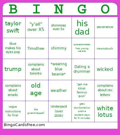 Eng250 Mar 24 Bingo Card