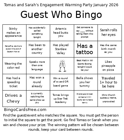 Engagement Warming Party Bingo Card