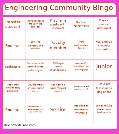 Engineering Community Bingo Card