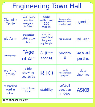 Engineering Town Hall Bingo Card